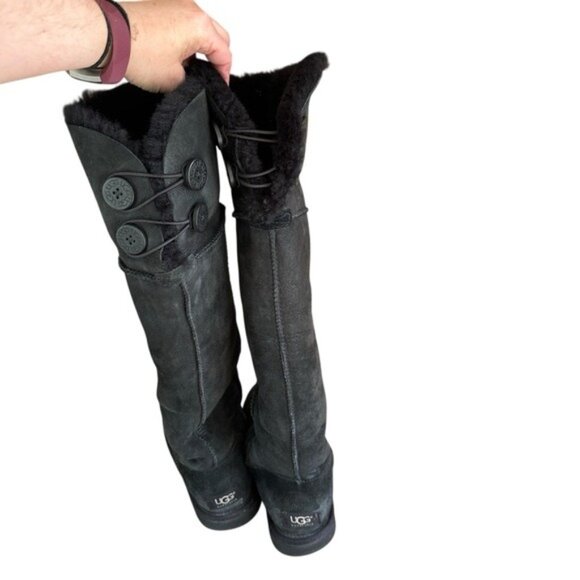 UGG Bailey Button Over The Knee Sheepskin Boots Black Women’s Size 6 Rare Style - Picture 5 of 16